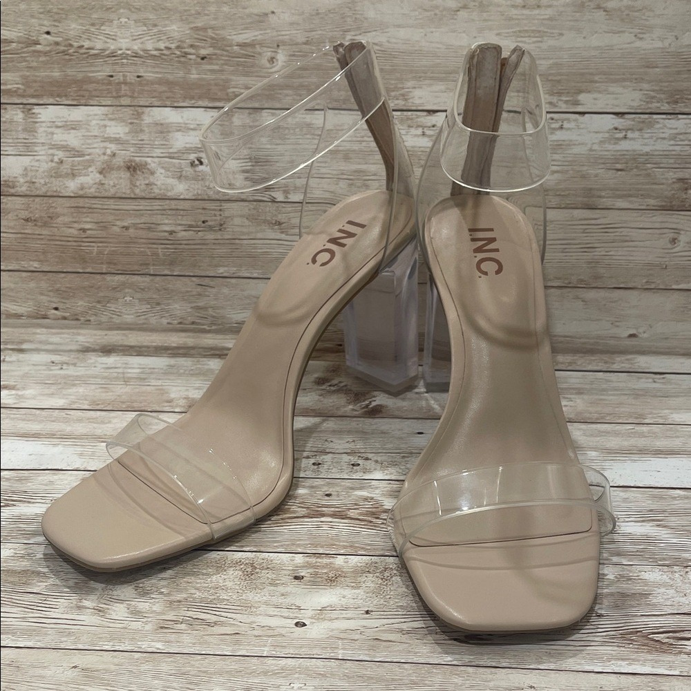 INC International Concepts Clear Strap Block Heel Sandals Size 9.5W NEW